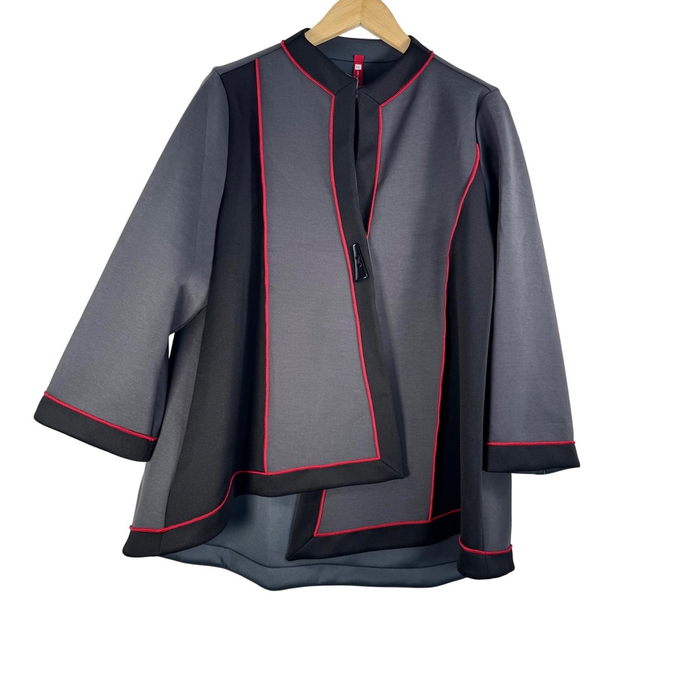 IC Collection XL Gray Black Red Trim artsy lagen look‎ Jacket relaxed 90s